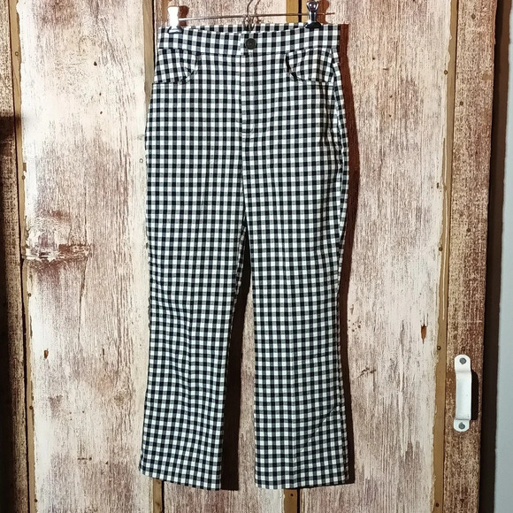 Free People high rise cropped flare checked gingham zip button closure Medium - Picture 2 of 12